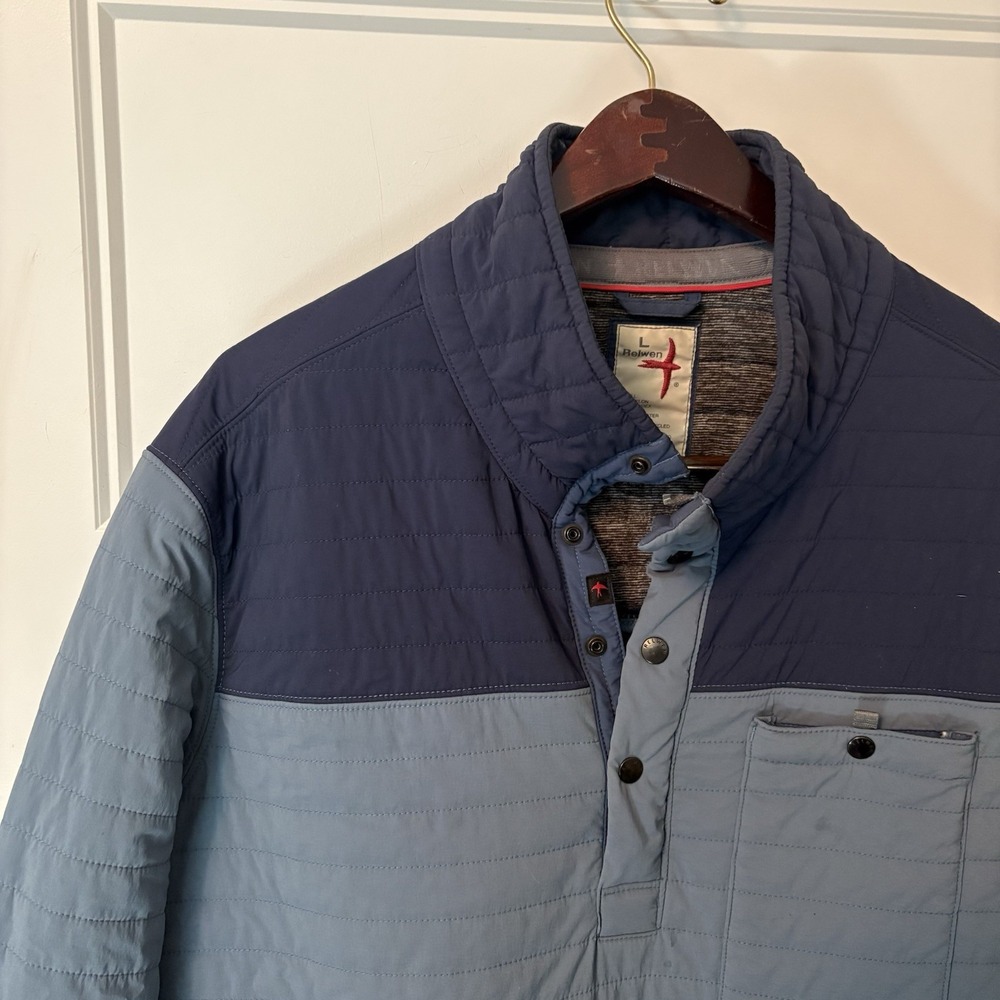 Relwen Quilted Windzip Quarter Popover Slate Blue Men's Large Jacket Pullover